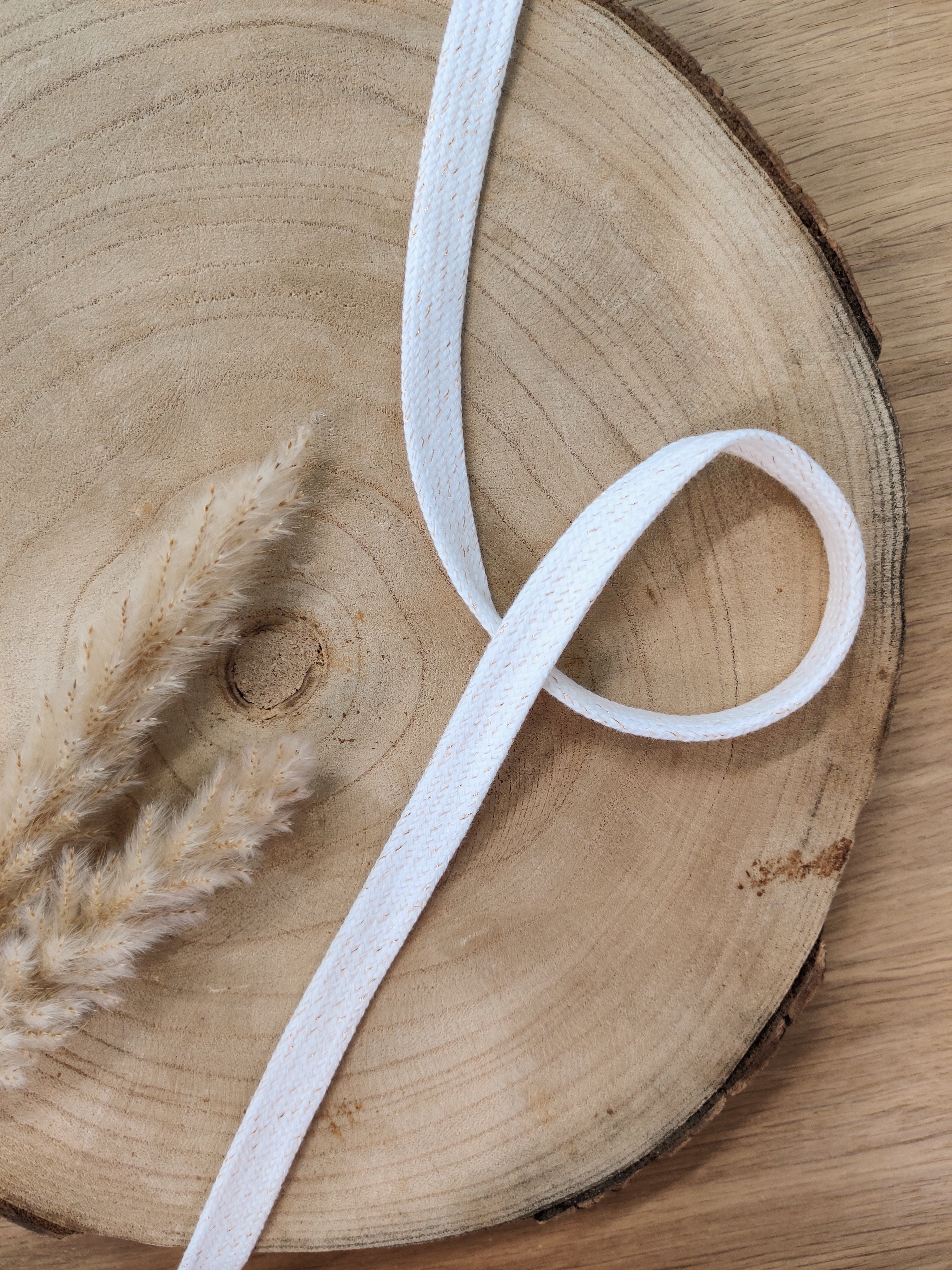 Cordon plat lurex pour sweat 15mm - Blanc doré