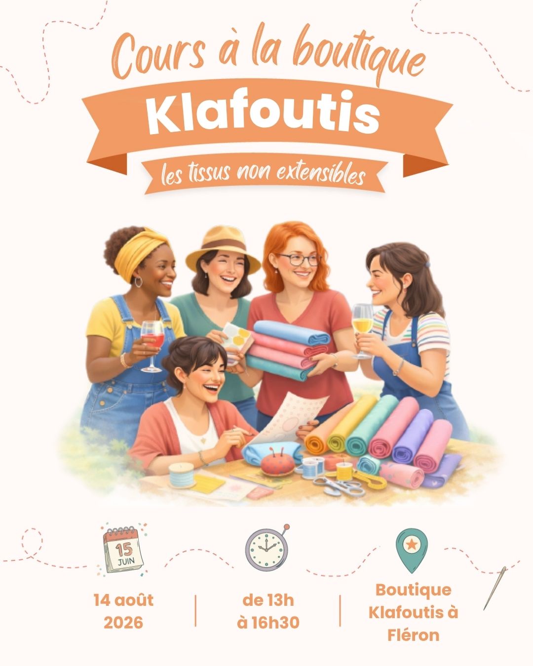 Cours à la boutique : devenir incollable sur les tissus non extensibles – 14 août 2026 (13h)