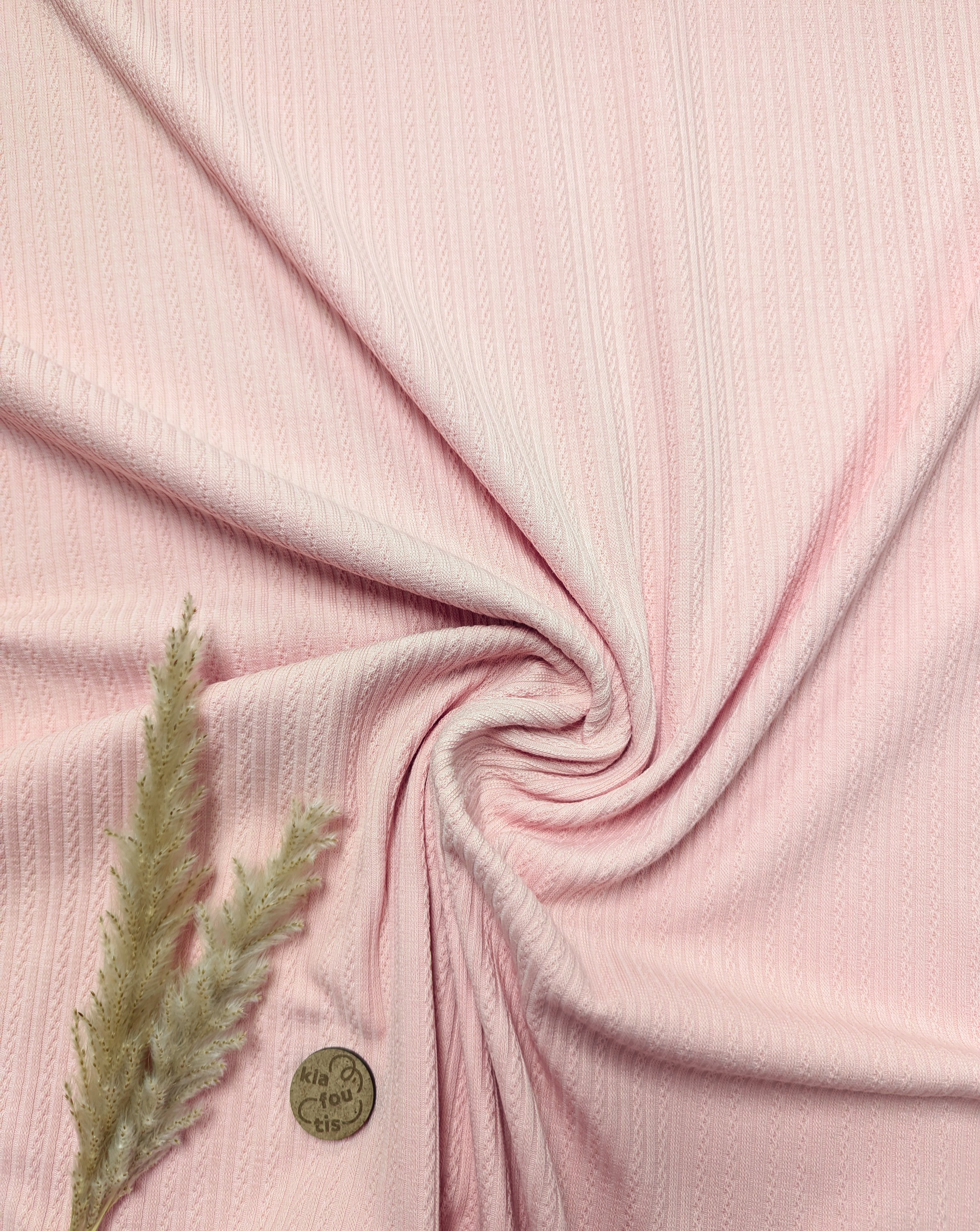 Jersey de coton effet tricoté - rose poudré