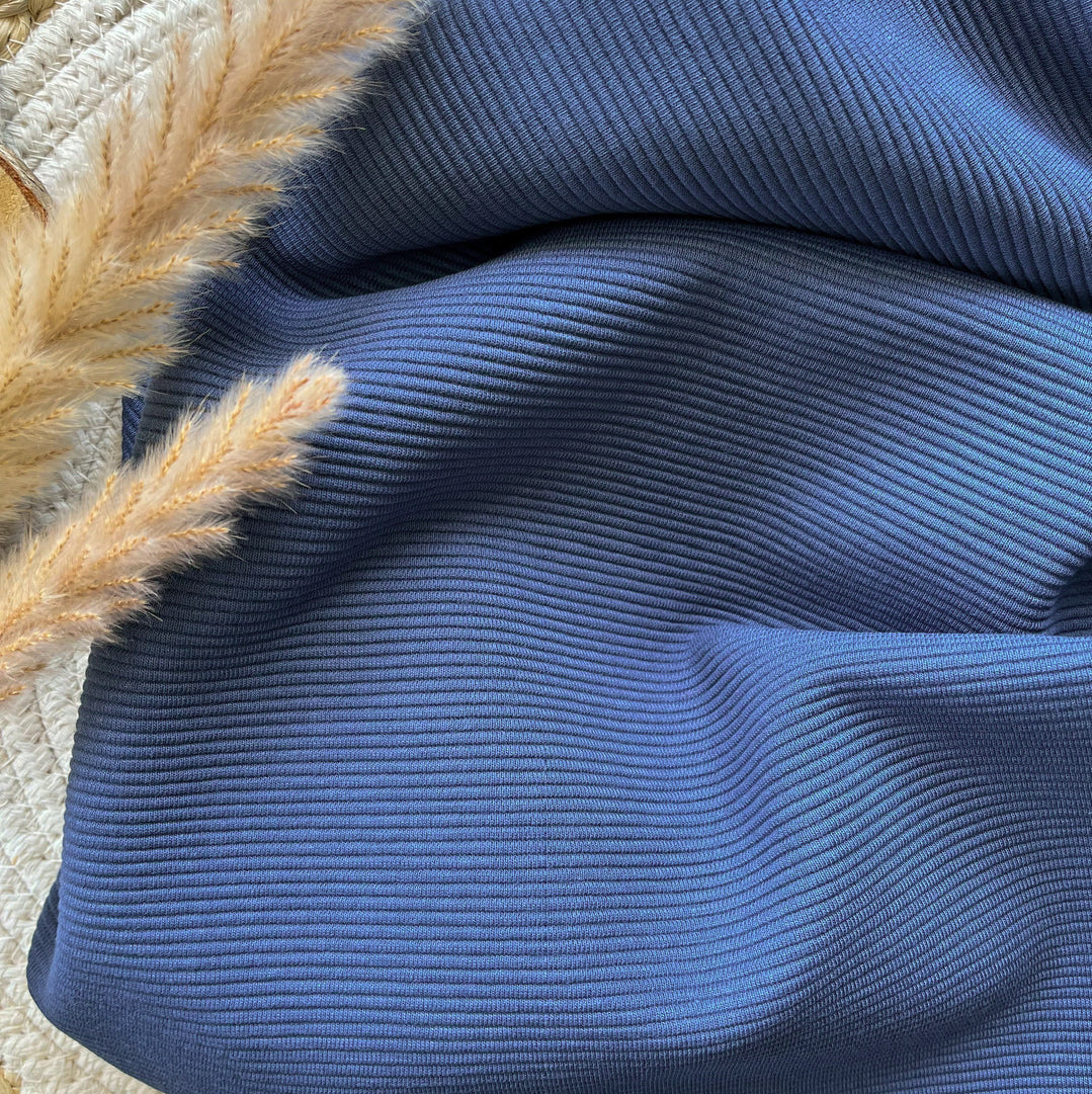 Jersey ottoman strié - bleu jean