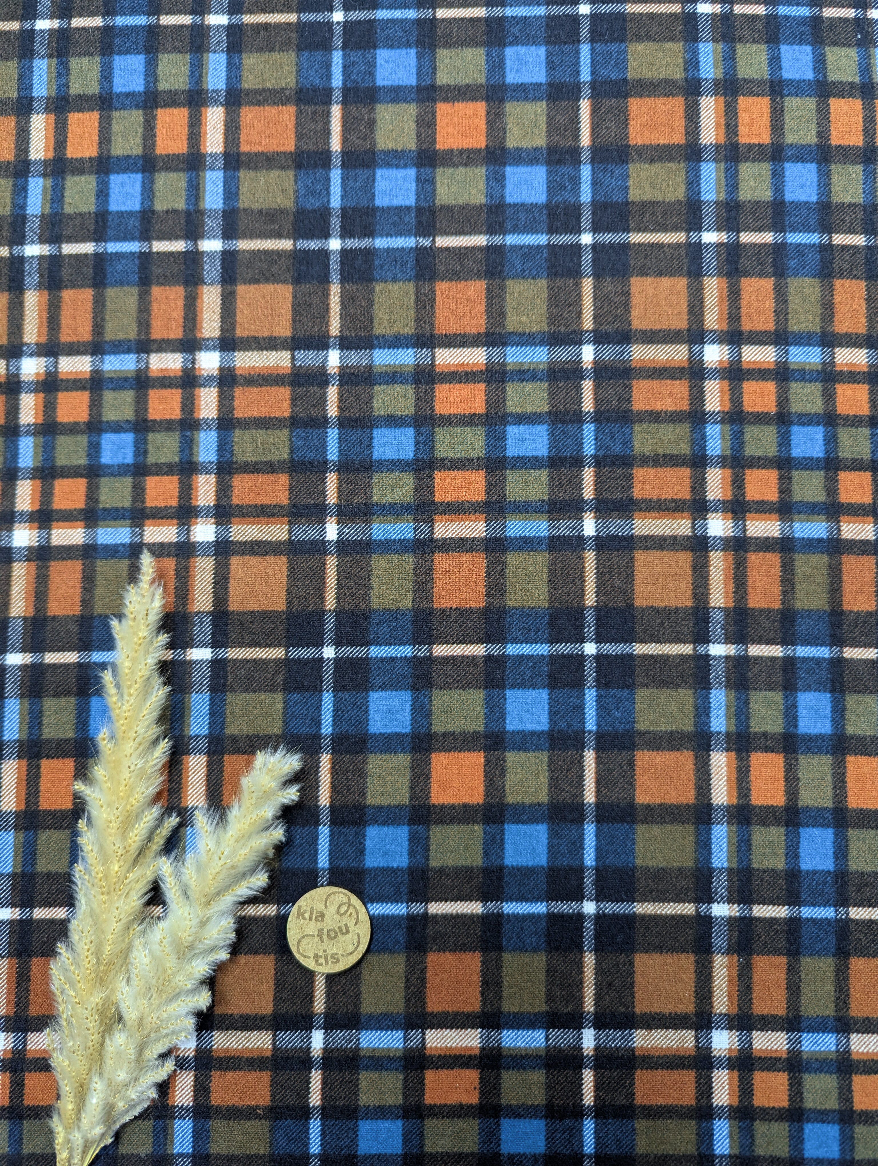 Flanelle de coton - tartan marine et tobacco