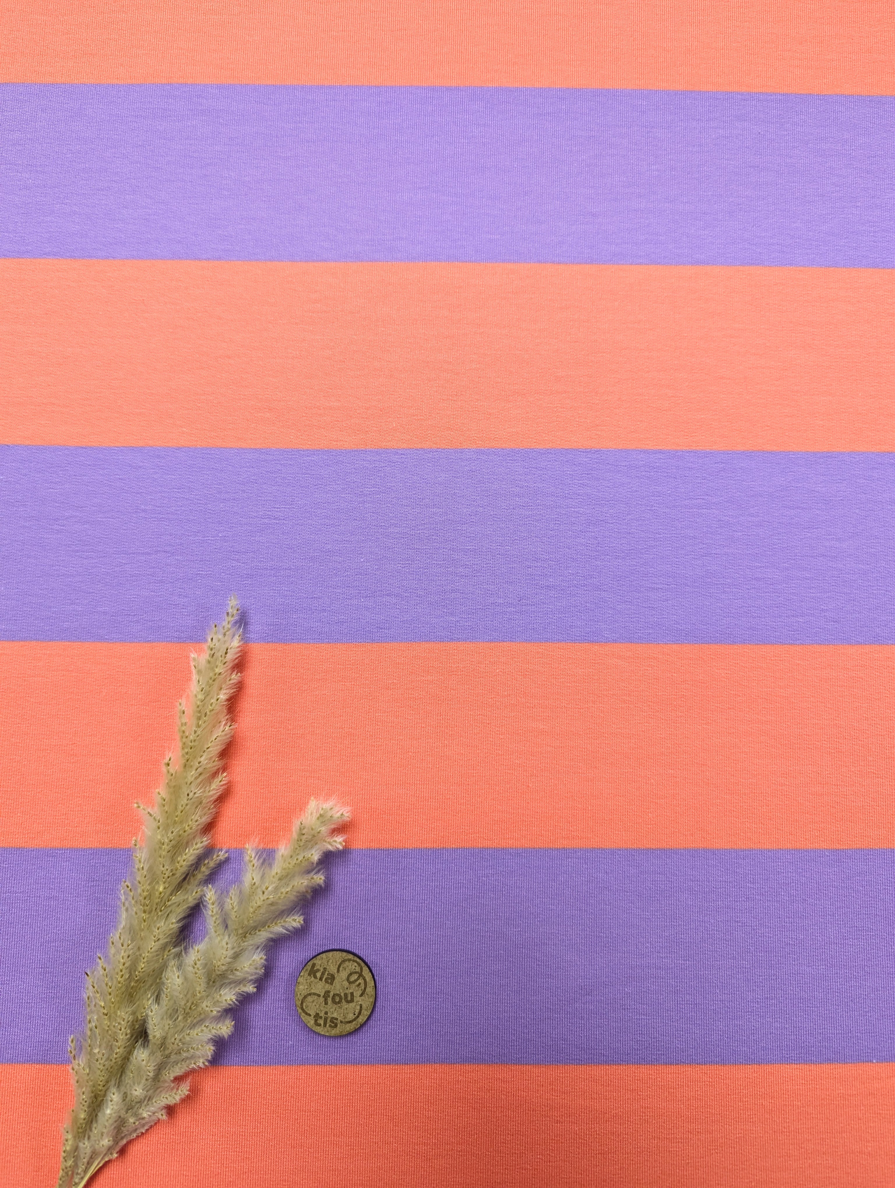 French terry - lignes lilas et orange corail