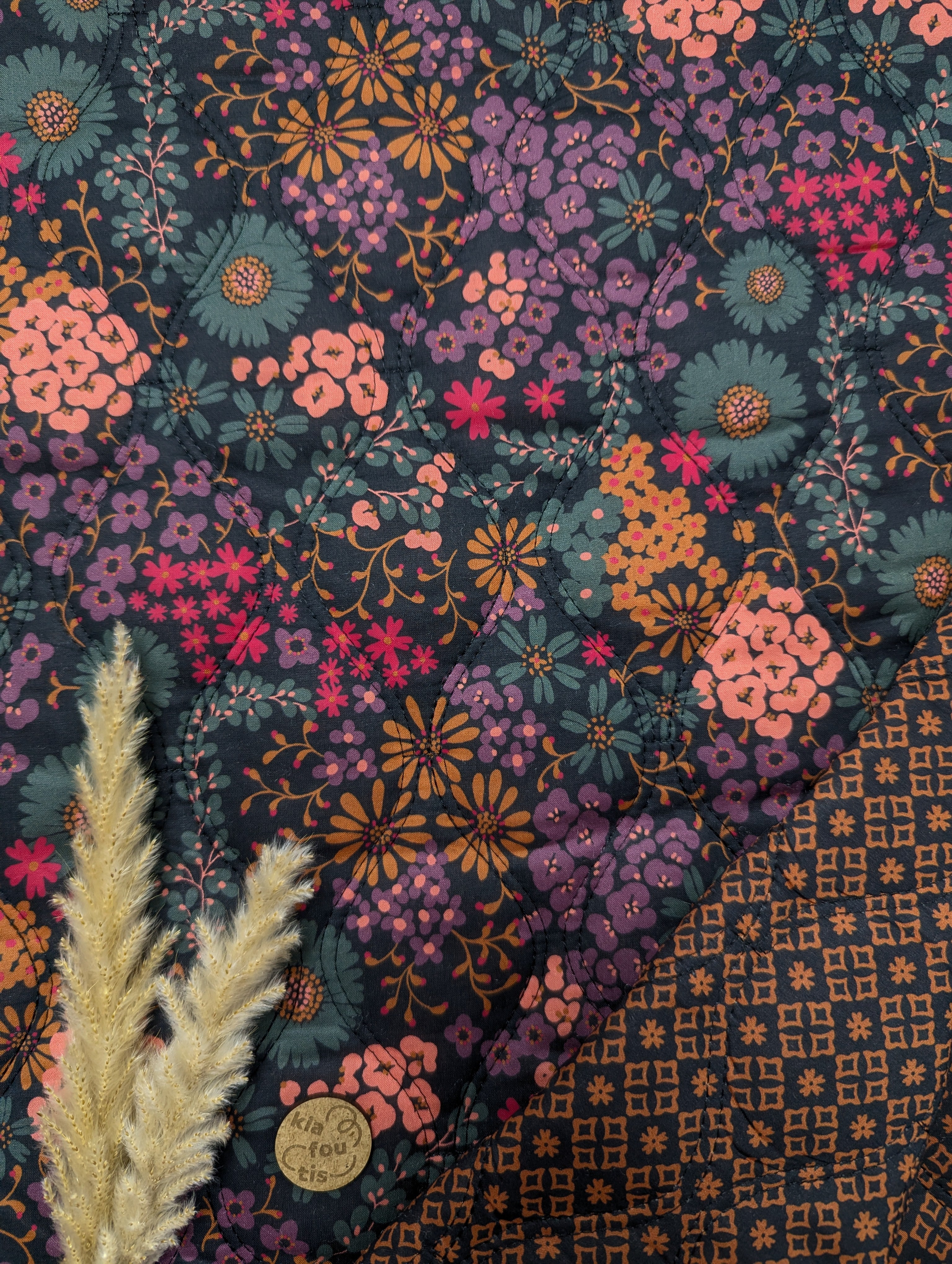 Matelassé coton noir double face - flora