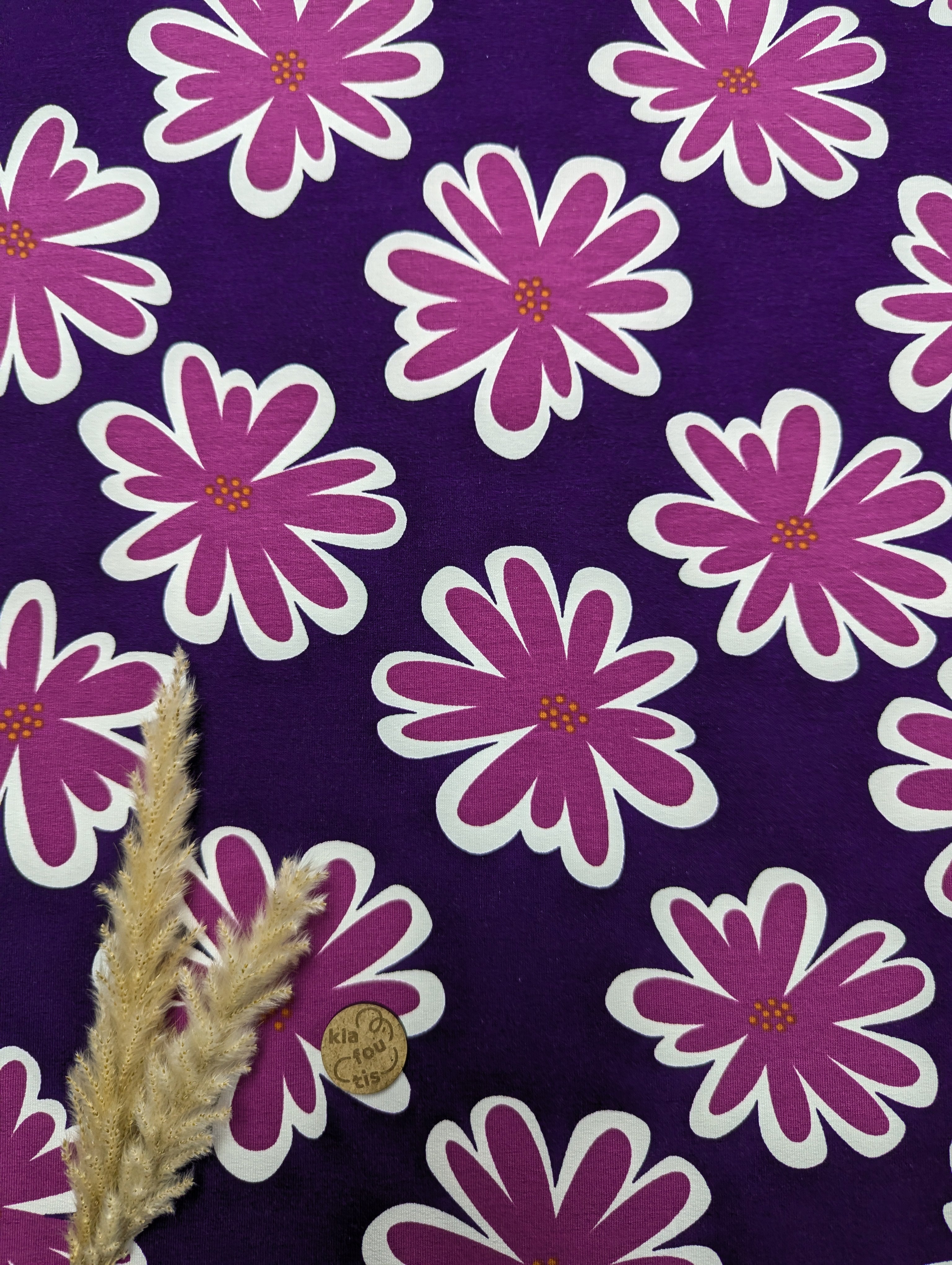 French terry violet - jolies fleurs