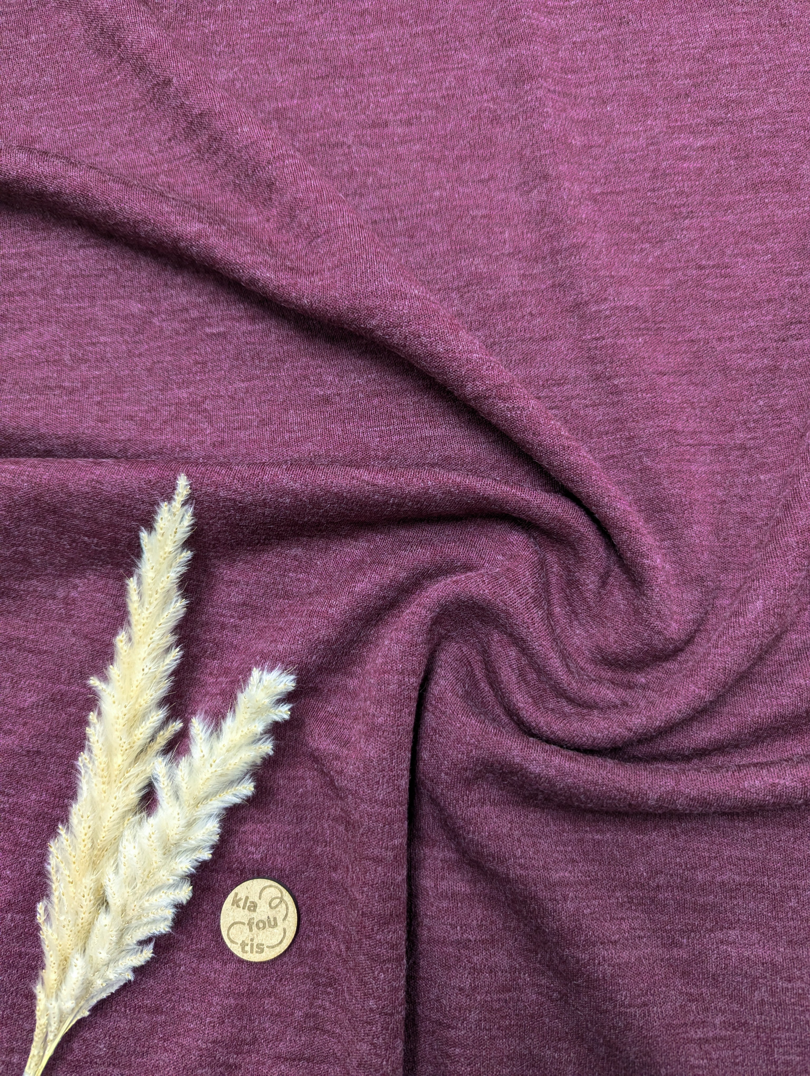 Jersey interlock 100% laine mérinos bordeaux chiné - TISSU D