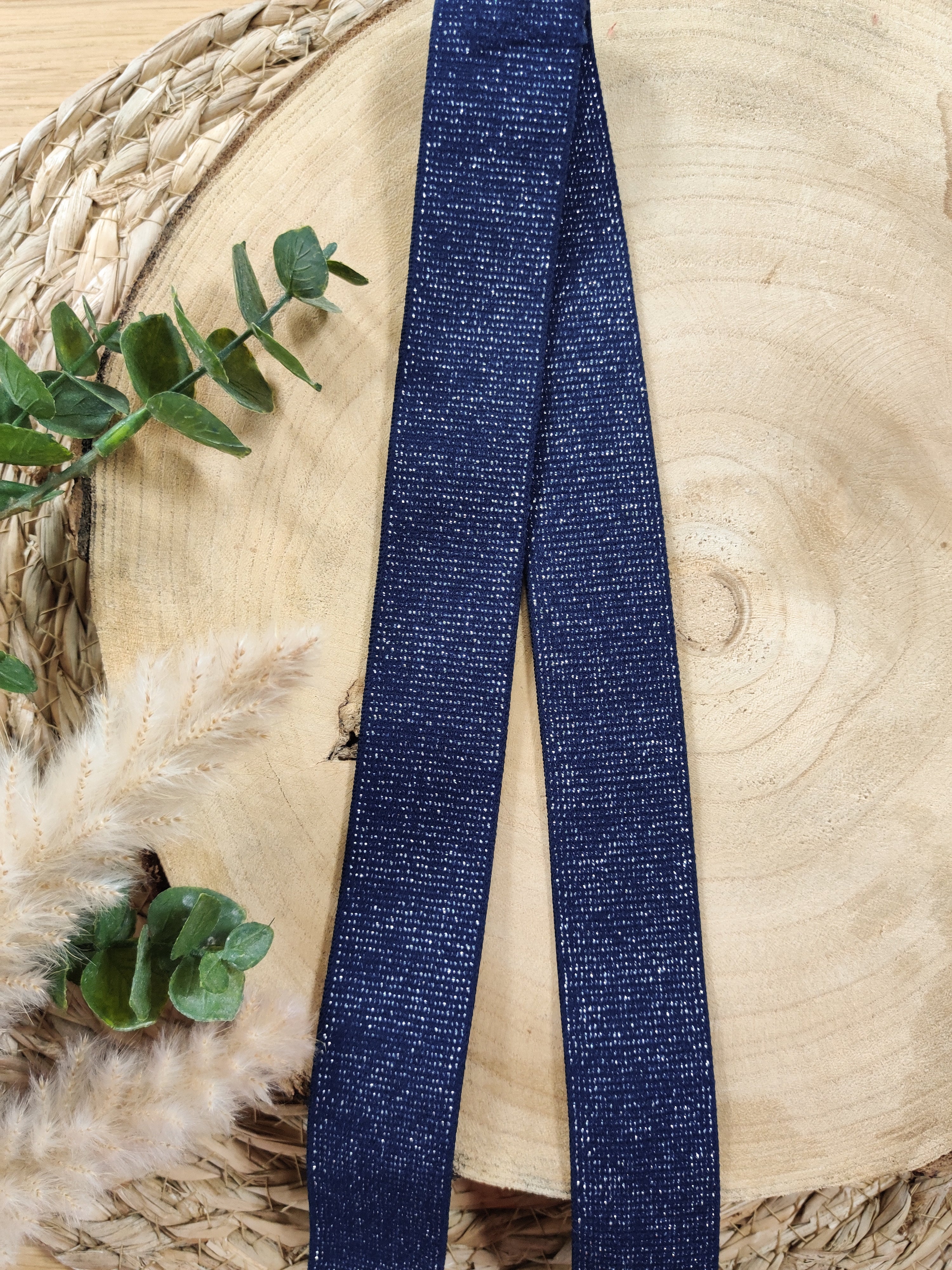 Élastique doux 32 mm - Bleu marine lurex argenté