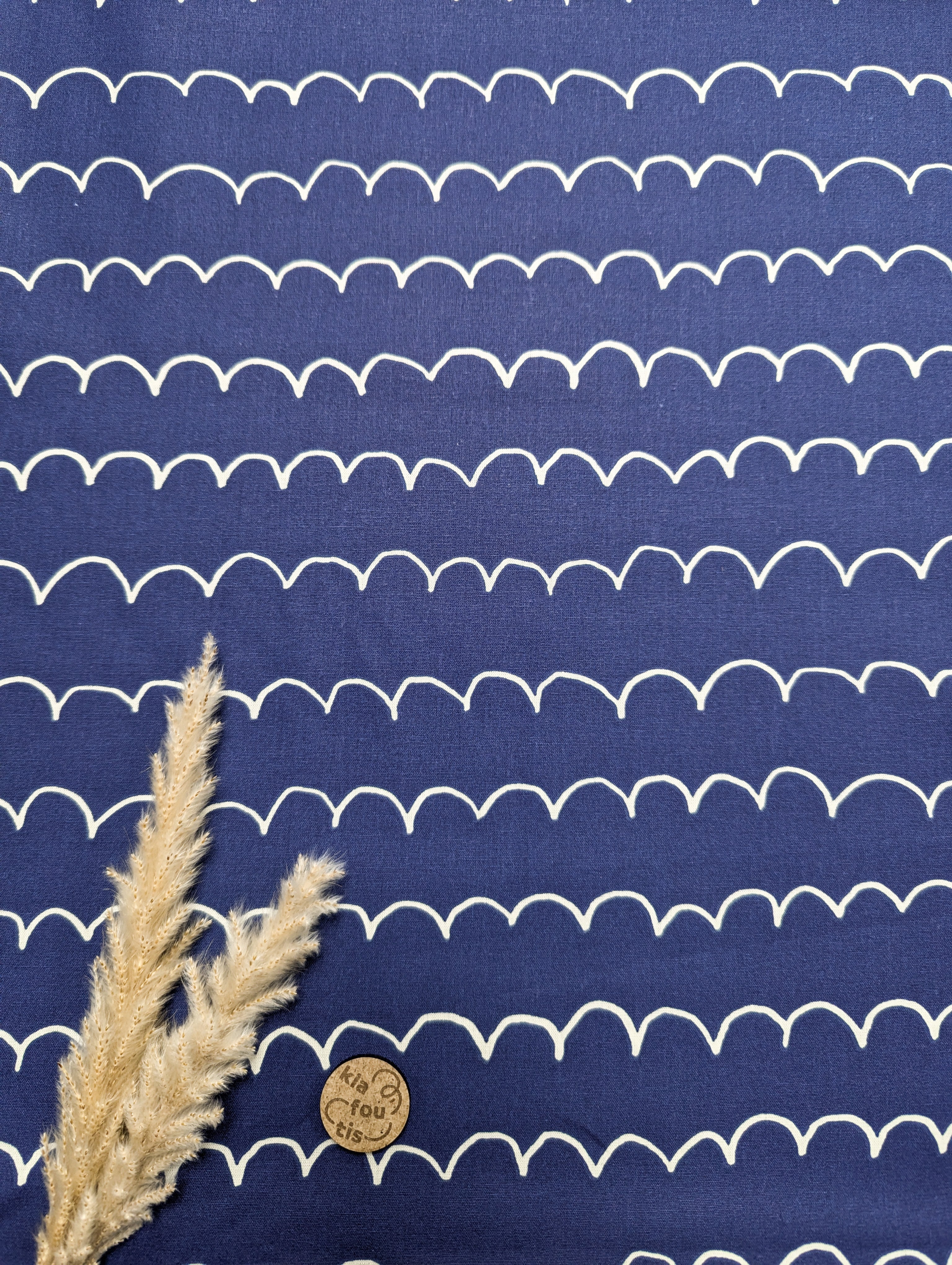 Popeline de coton bleu cobalt - vagues