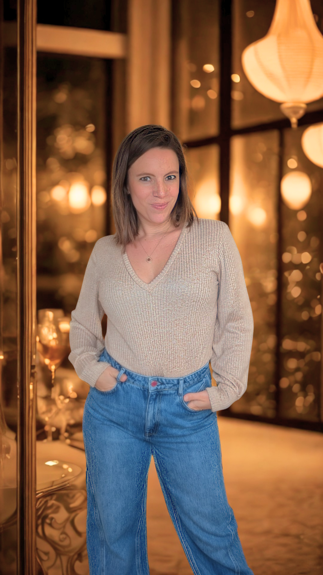 Maille côtelée fluide légère lurex - beige doré