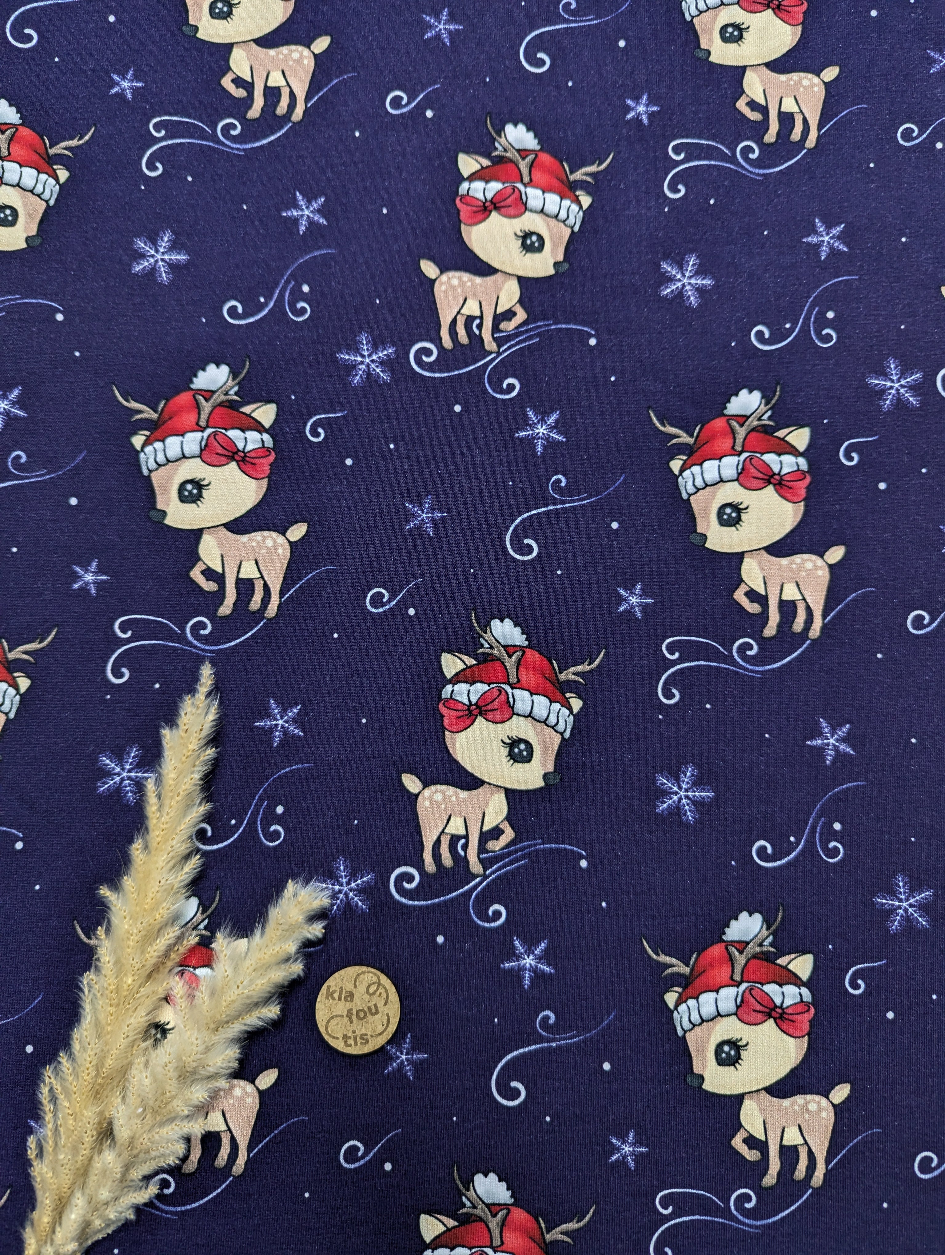 French terry bleu marine GlitzerPüppi - Noël en forêt