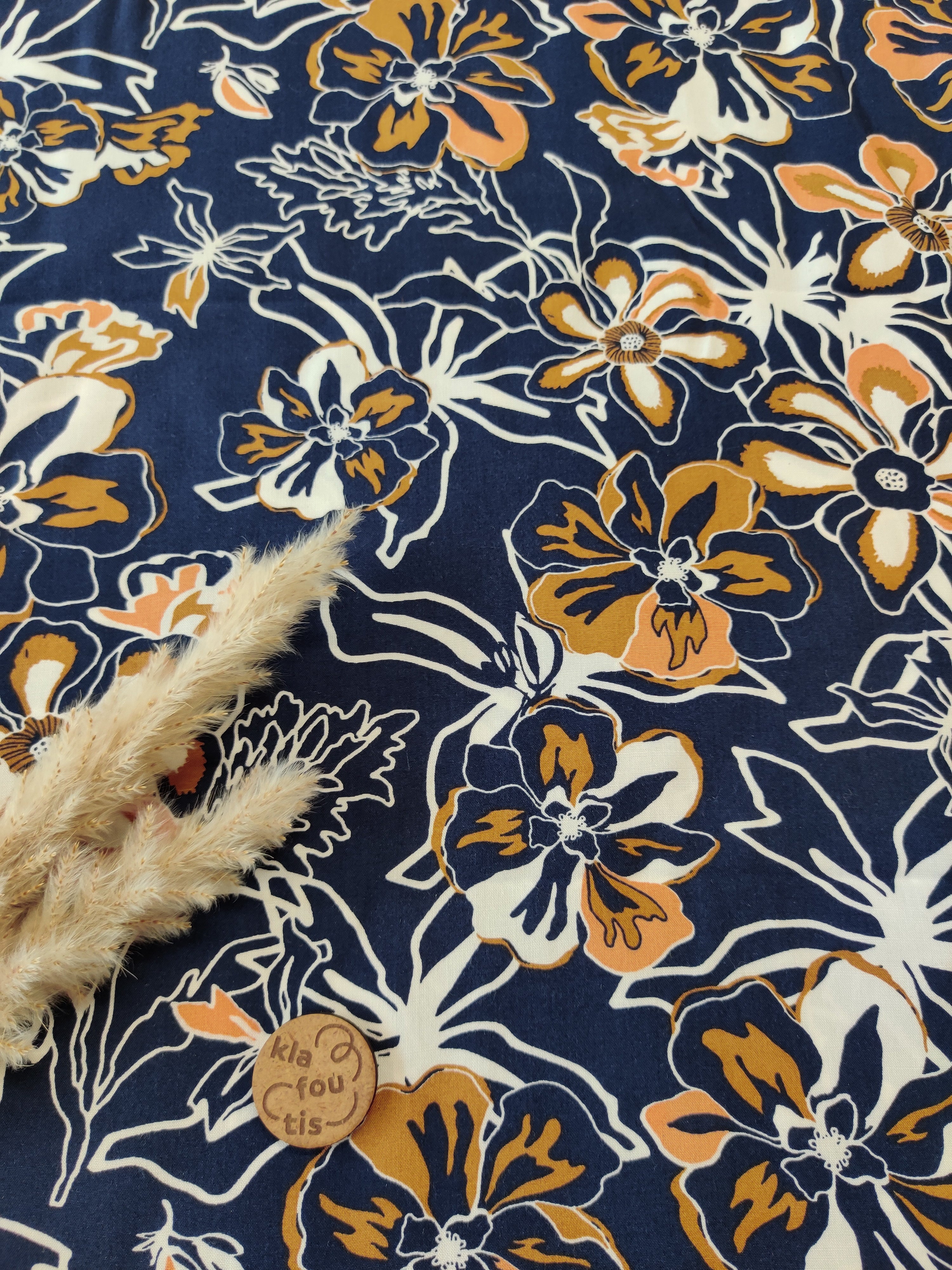 Popeline de viscose bleue marine - Soleil d’ocre