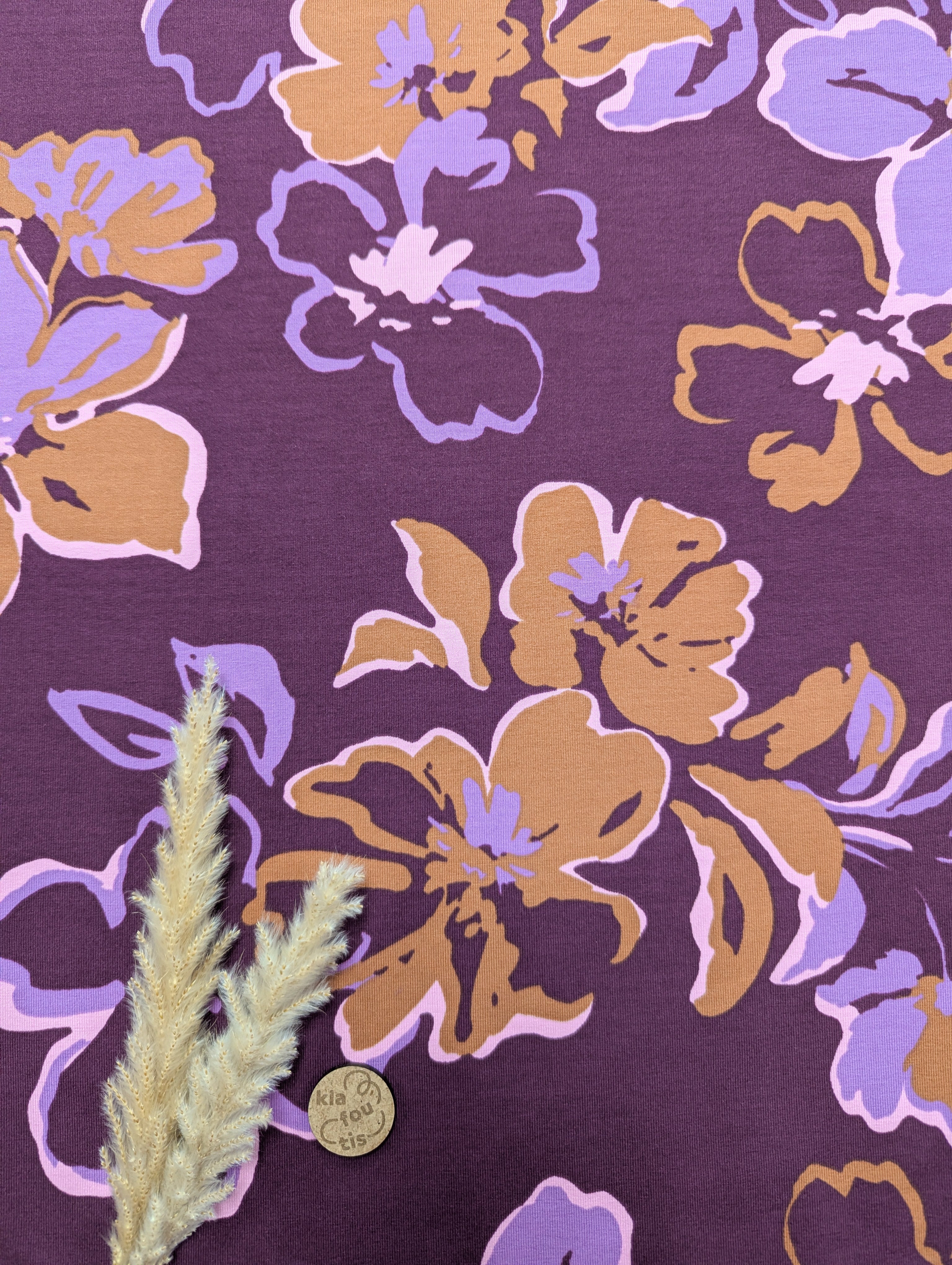 Jersey de coton violet - douces fleurs
