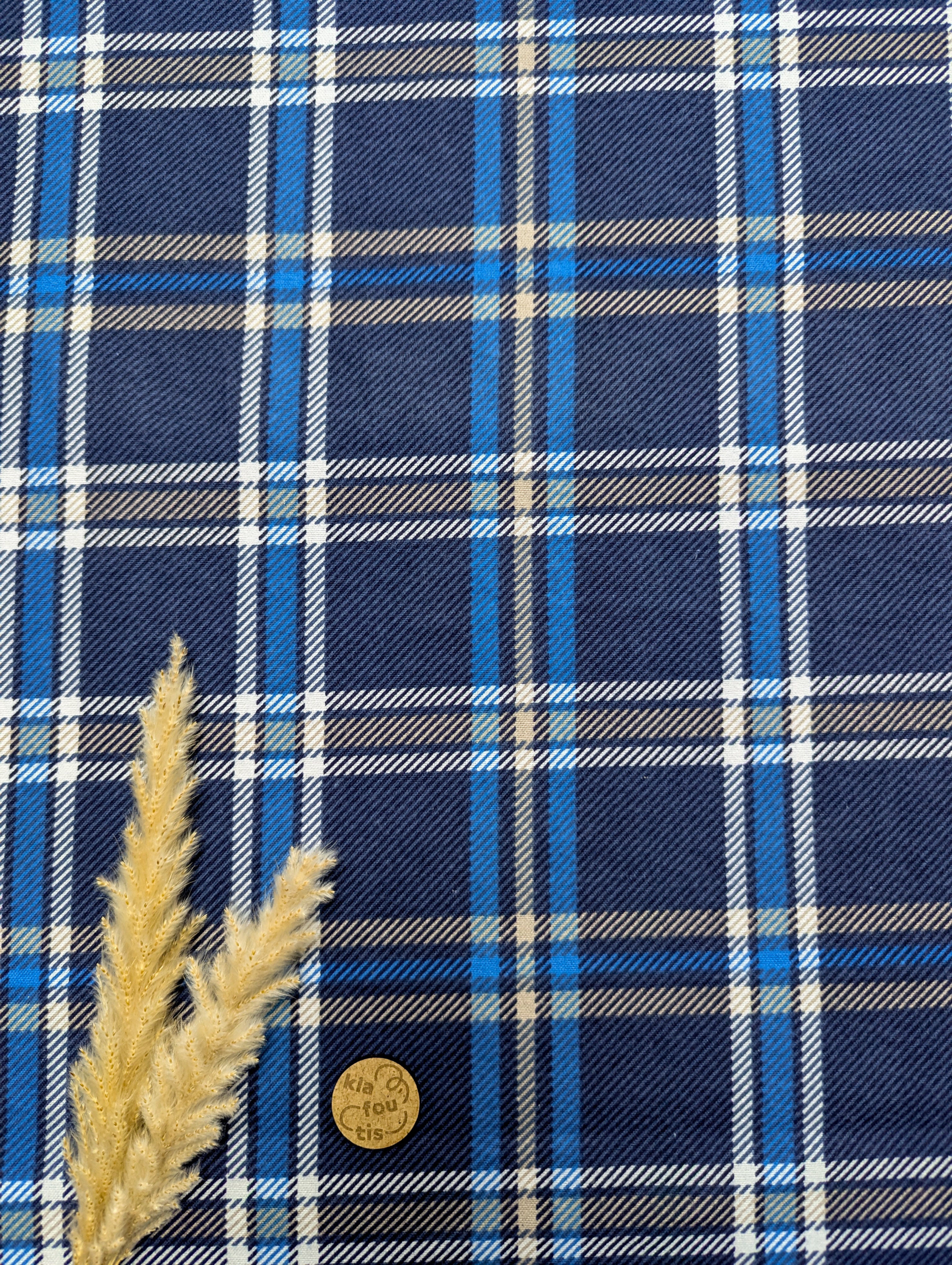 Flanelle de coton - tartan bleu jeans