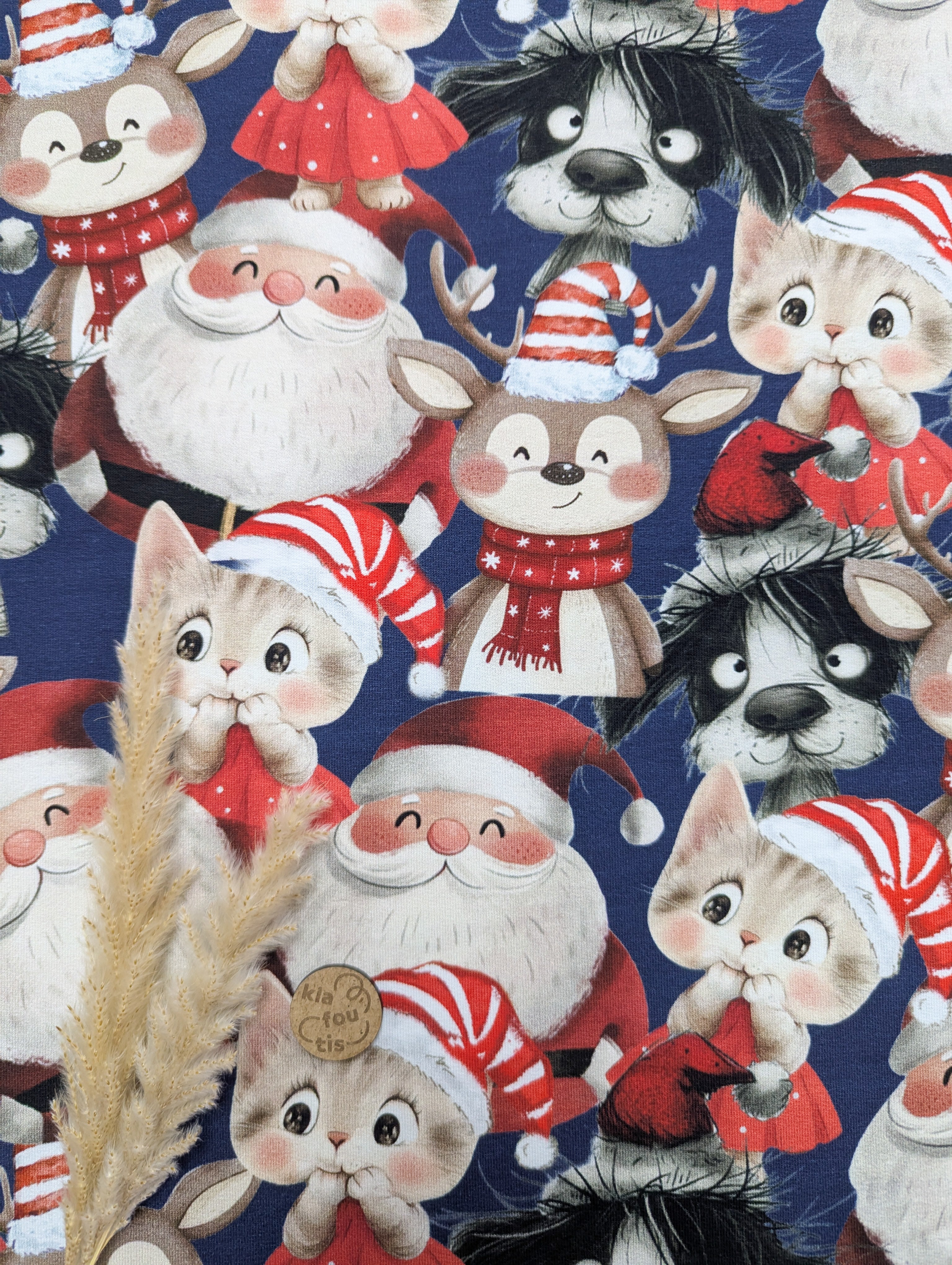 French terry denim - animaux de Noël