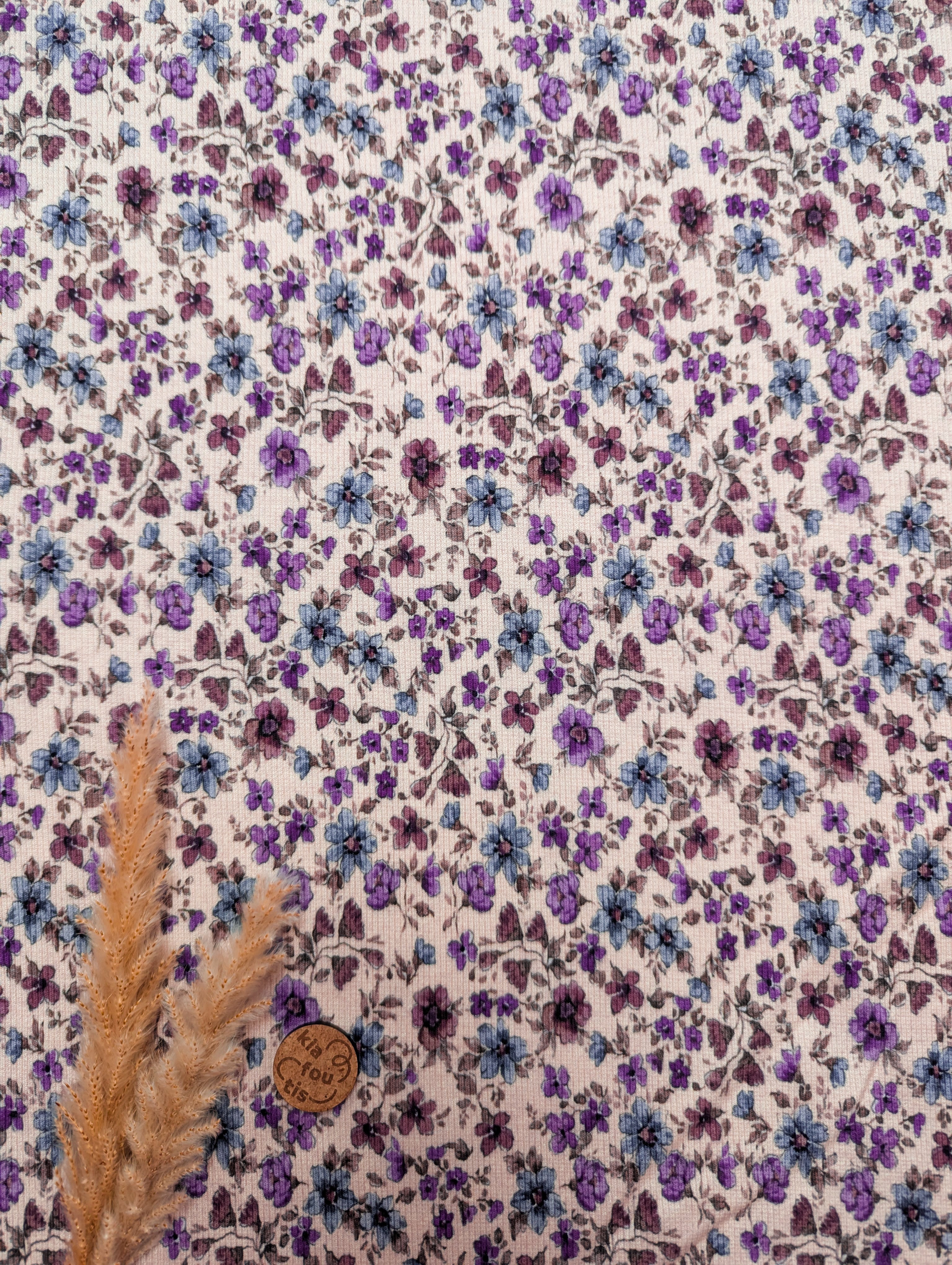 Jersey de coton rib - petites fleurs mauves