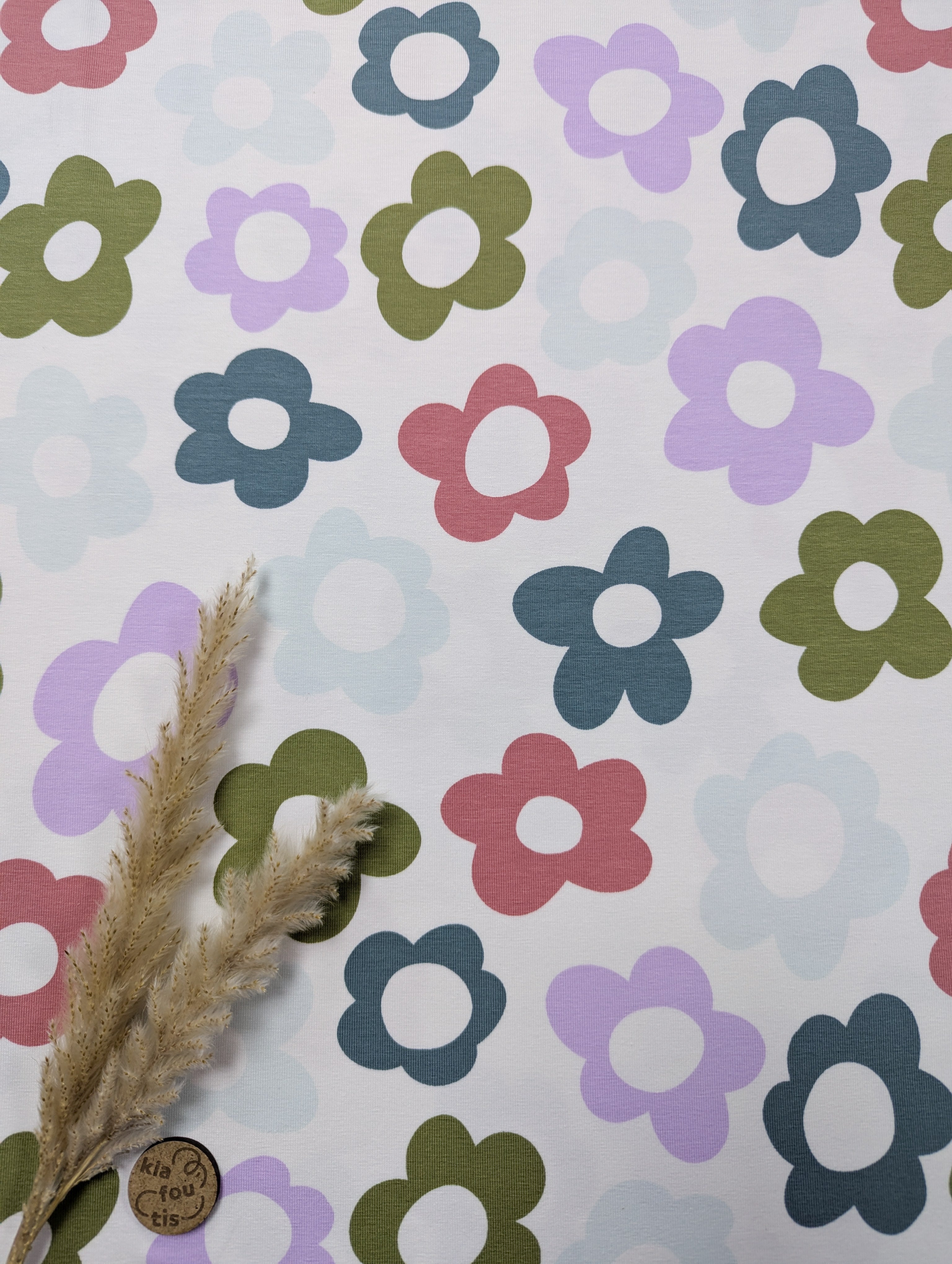 Jersey de coton écru - Jardin pop