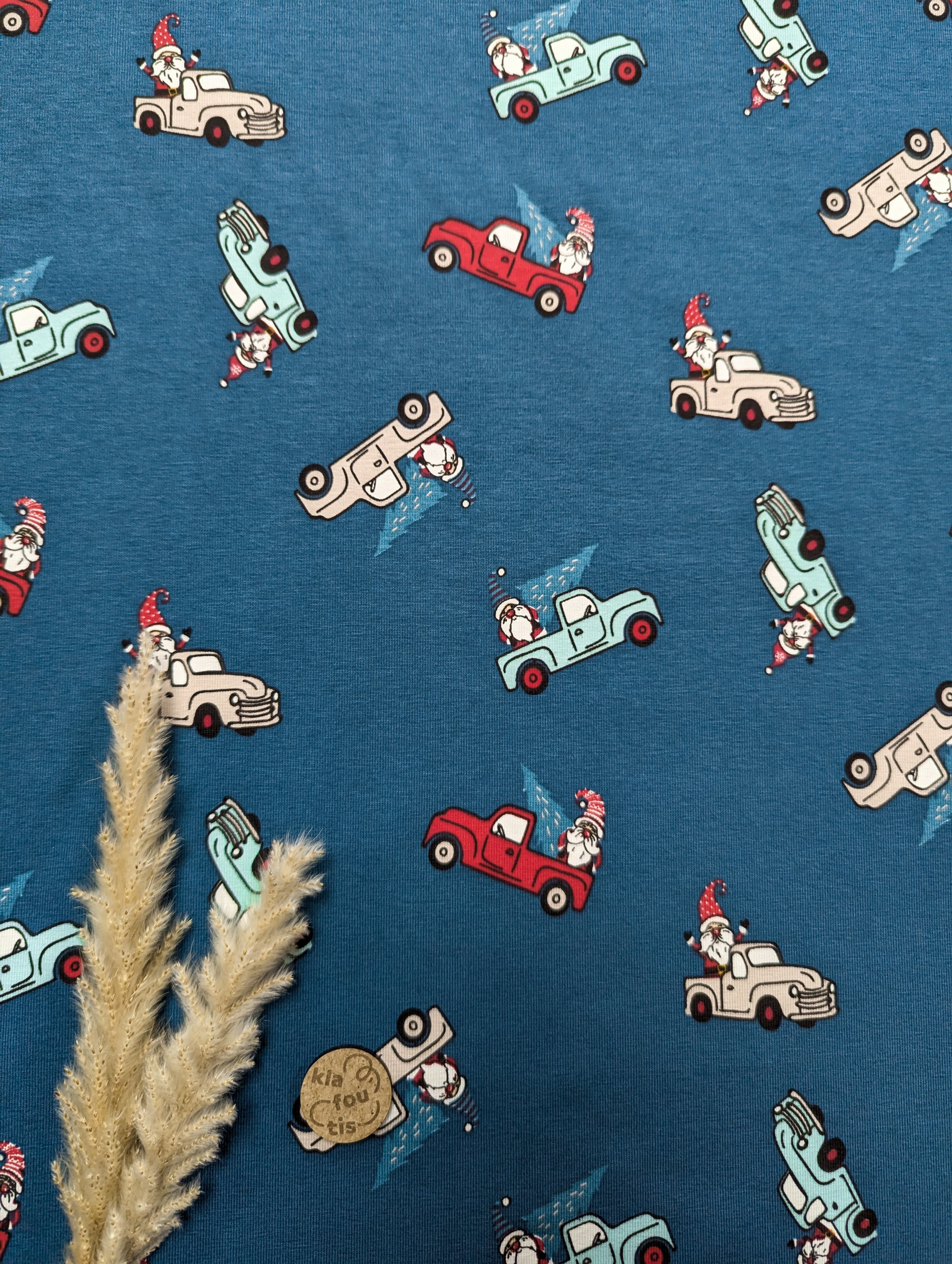 Jersey de coton pétrole - Père Noël dans son pick-up