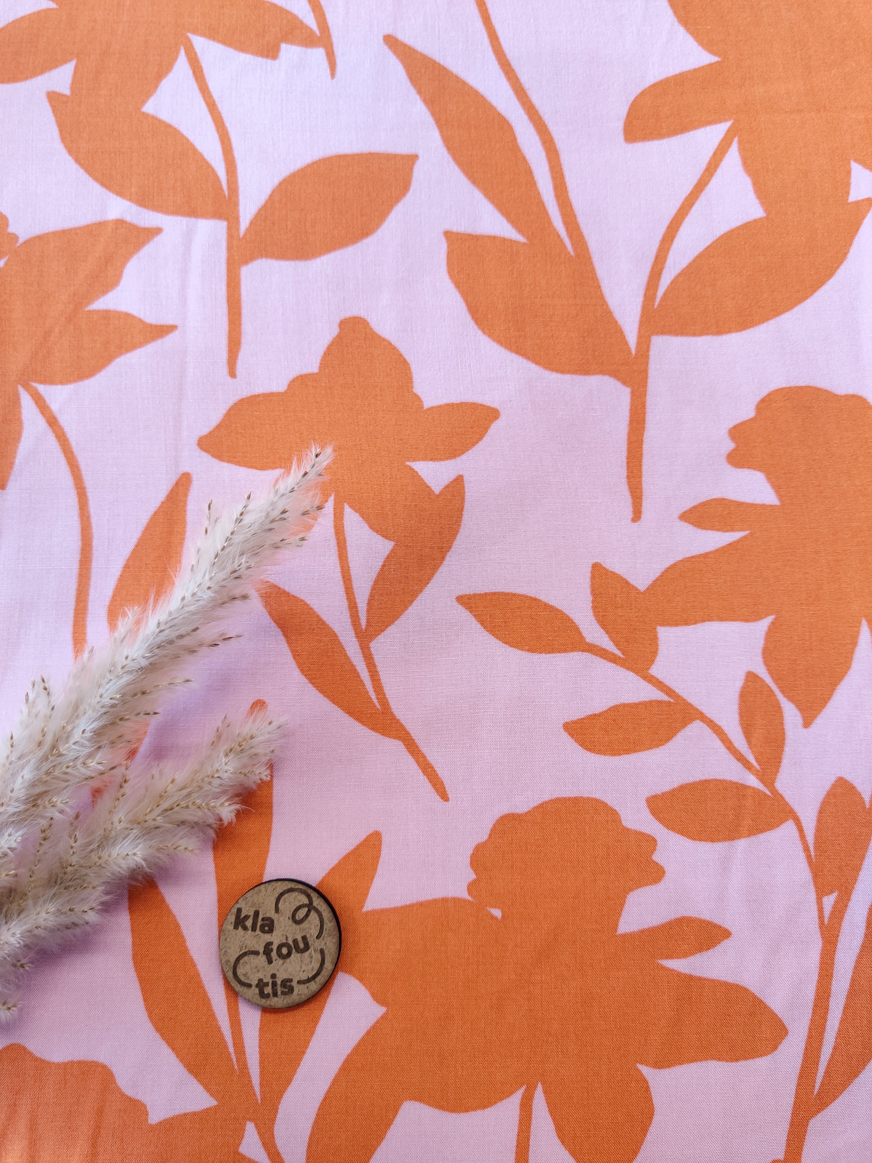 Popeline de viscose rose / orange - Ombres fleuries
